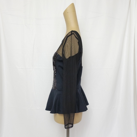 Bebe Peplum Sequin Mesh Top L - Picture 3 of 6